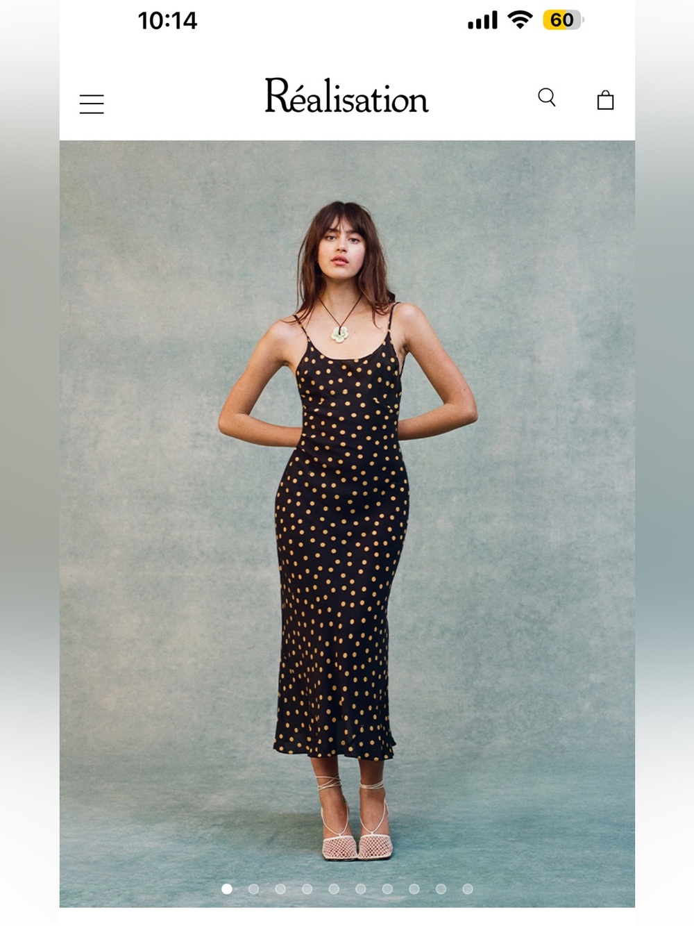 Réalisation Par Black Slip Midi Dress with Gold Polka Dots
